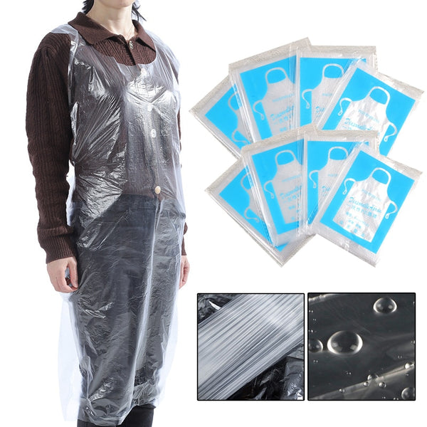 Clear Poly Disposable Aprons Adults Kids Cooking Painting Waterproof Aprons Kitchen Salon Apron For Men Women Baking Accessories