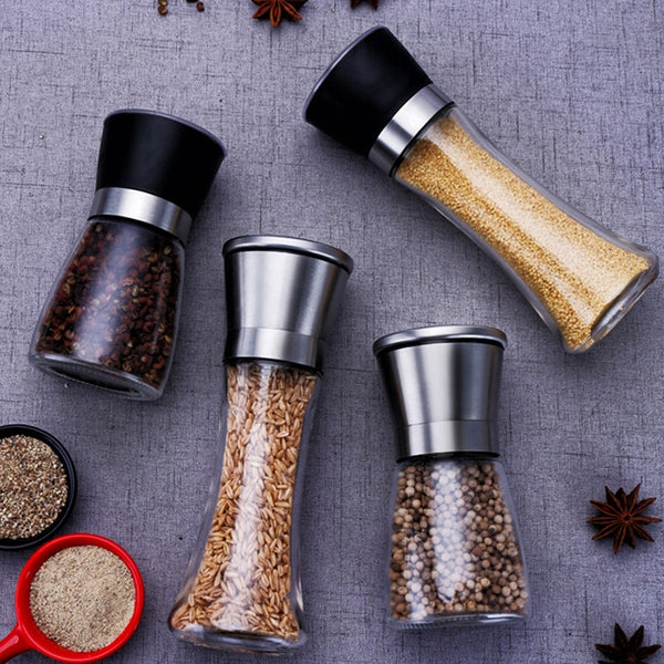 Stainless steel salt and pepper mill manual food herb grinders spice jar containers kitchen gadgets spice bottles glass