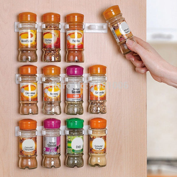 Spice Racks Self-adhesive Wall Mount Spice Rack 100ml Seasoning Bottle Organizer Holder Clips Kitchen Cabinet Hanging Spice Jars