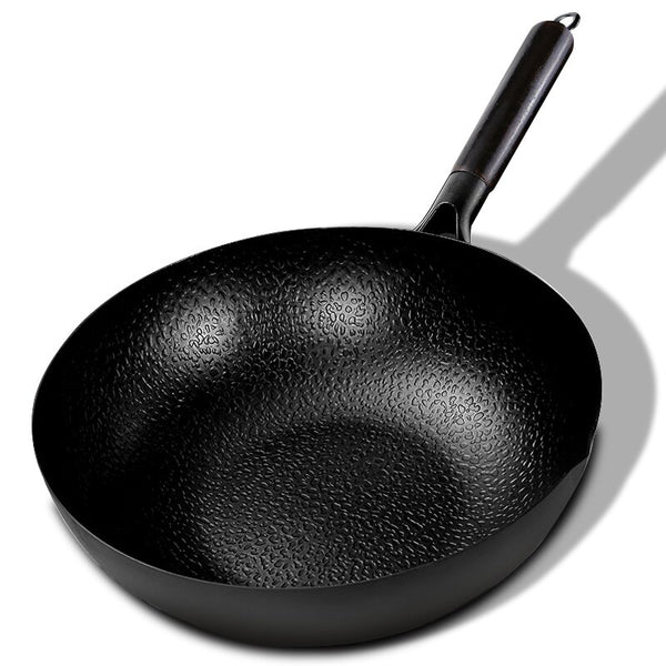 Wok Pan, Stir Fry Pan Flat Bottom Pan,Cast Iron Wok for Electric Stove, Induction Cooker and Gas Stove