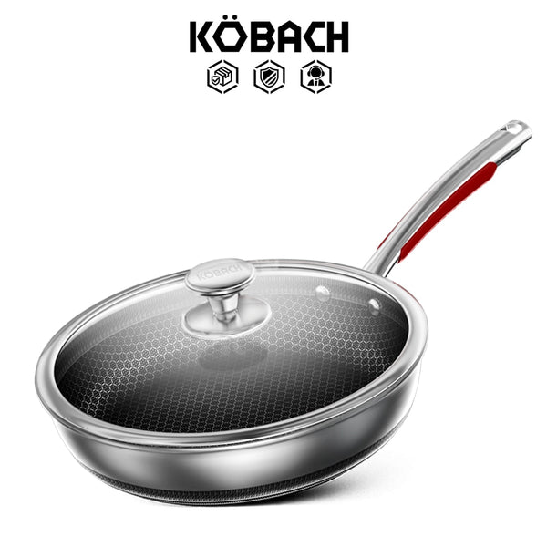 KOBACH Frying Pan 28cm Kitchen Nonstick Pan Stainless Steel Skillet kitchen frying pan with lid Electric Induction Pan