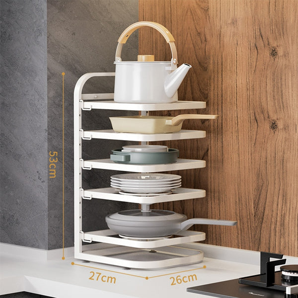 Wall-mounted Rack Cupboard Organizer Kitchen Cabinets Pots Rack Countertop Under Sink Dishes Pans 5 Tiers Rust Protection