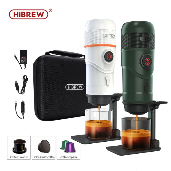 HiBREW Green&amp;White Portable Espresso Coffee Machine for Car &amp; Home Nespresso Dolce Gusto Ground coffee Maker H4