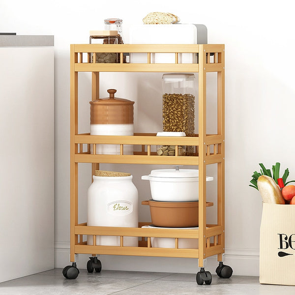 4 Layer Bamboo Wood Gap Storage Shelf with Wheel Kitchen Narrow Gap Rack Floor Standing Bathroom Storage Shelf