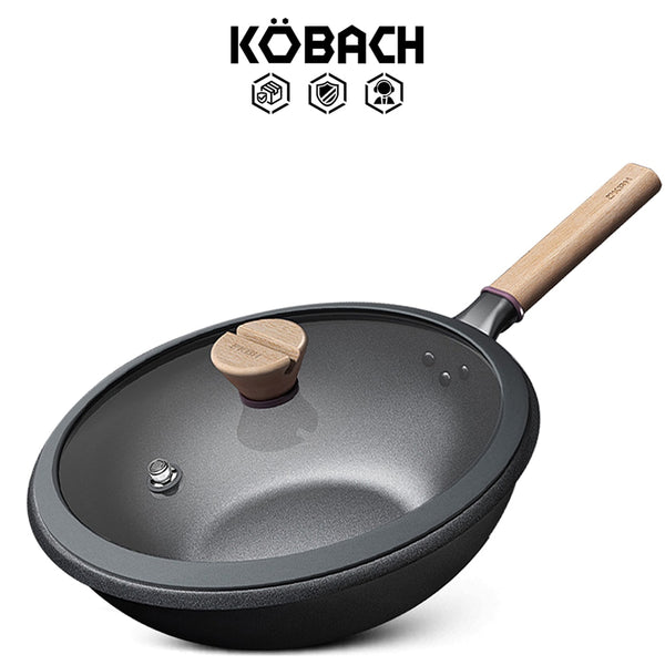 KOBACH Kitchen Wok 32cm Nonstick Wok with Spill-proof Lid Electric Induction Cooking Pan